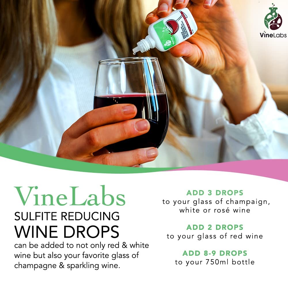 Sulfite Removing Wine Drops - Odorless Tasteless Purifier for Red & White Wines - 2 Pack
