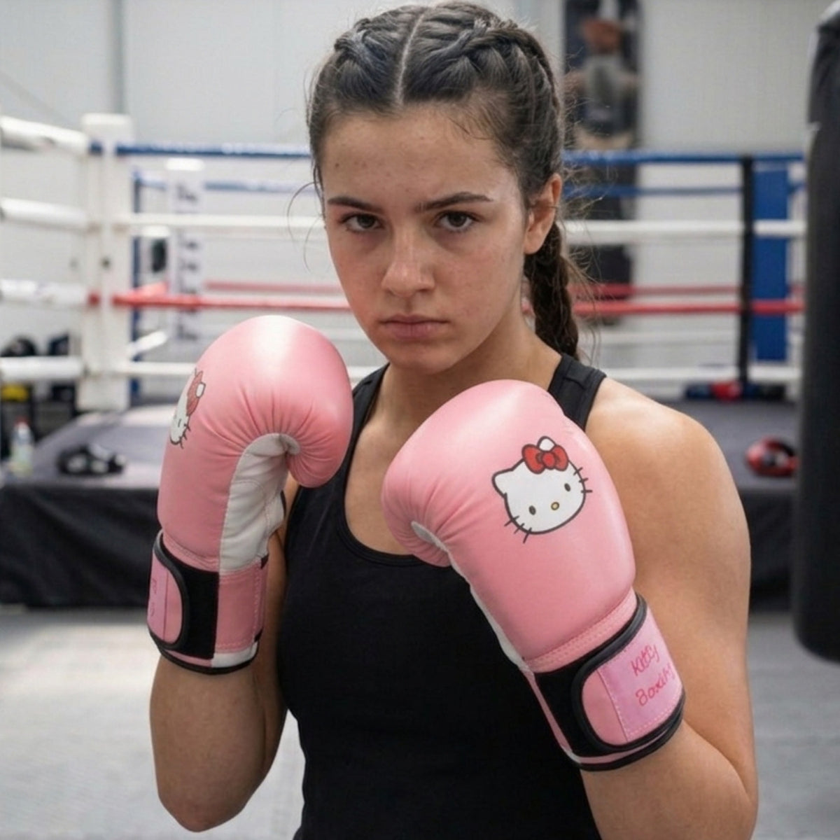 Pink Kids Boxing Gloves 6oz for Training & Protection - Kitty Print