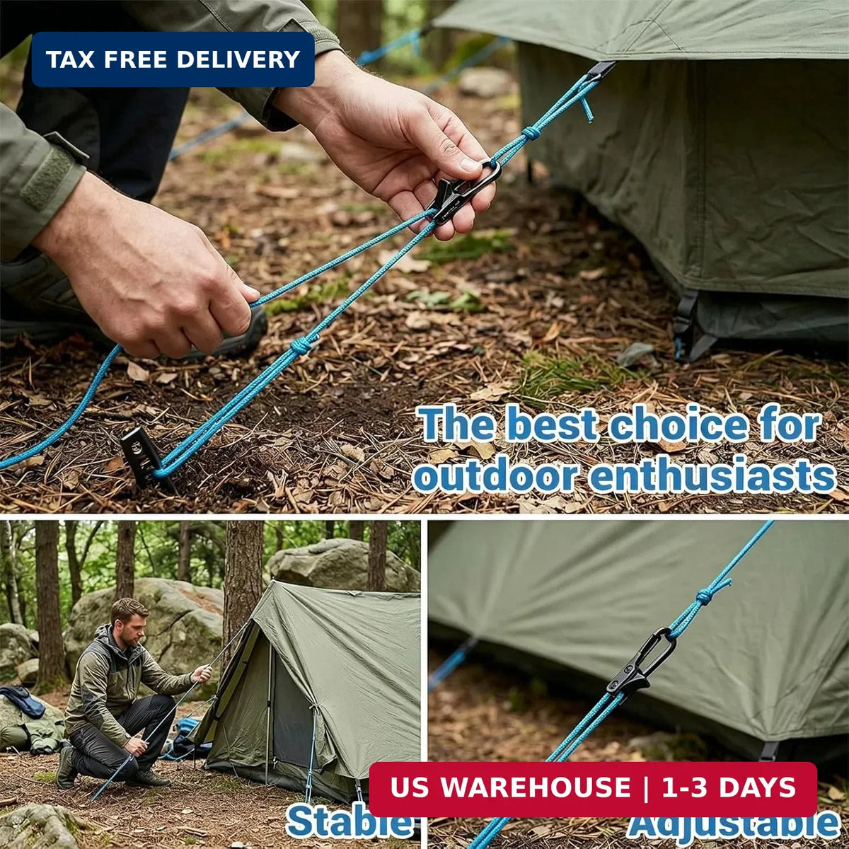 Heavy Duty Rope with Roller Tensioner Set - Secure Tie-Downs for Camping & Boating