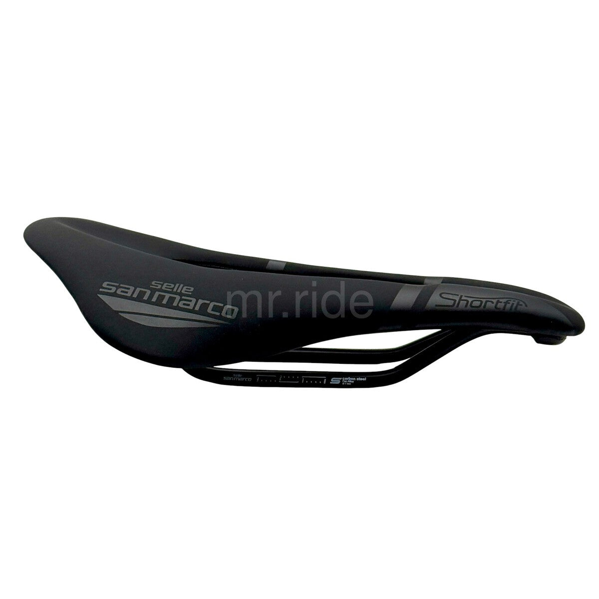 Selle San Marco ShortFit Bike Saddle 145x250mm Open-Fit Carbon Steel Rails Matte Black