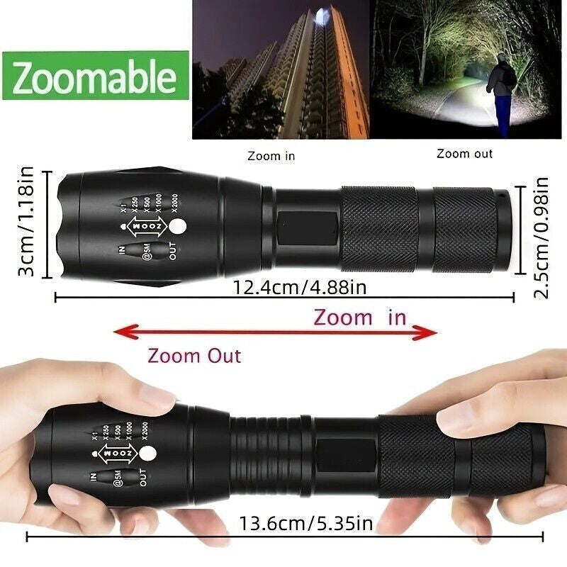 Military-Grade LED Tactical Flashlight with Headband, Zoom & Safety Modes