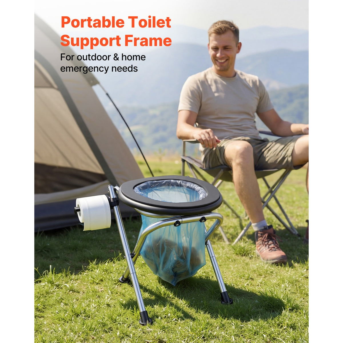Portable Folding Toilet Chair 350 lbs Capacity for Camping Travel & Emergency Use