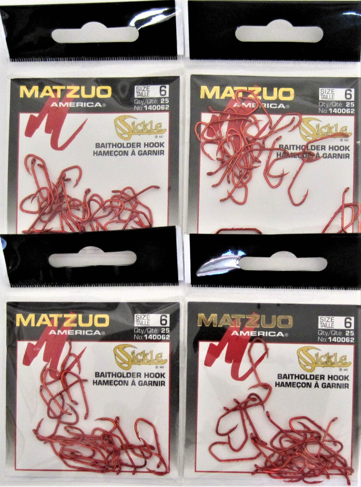 Matzuo Red Chrome Sickle Baitholder Fish Hooks - Multiple Sizes, Pack of 25