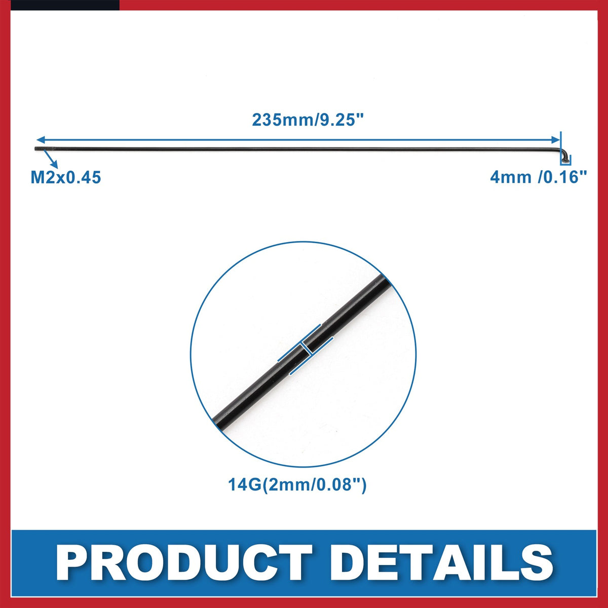 Bike Spoke Kit 14G 235MM Steel Black for Mountain Bikes - 36 Pcs