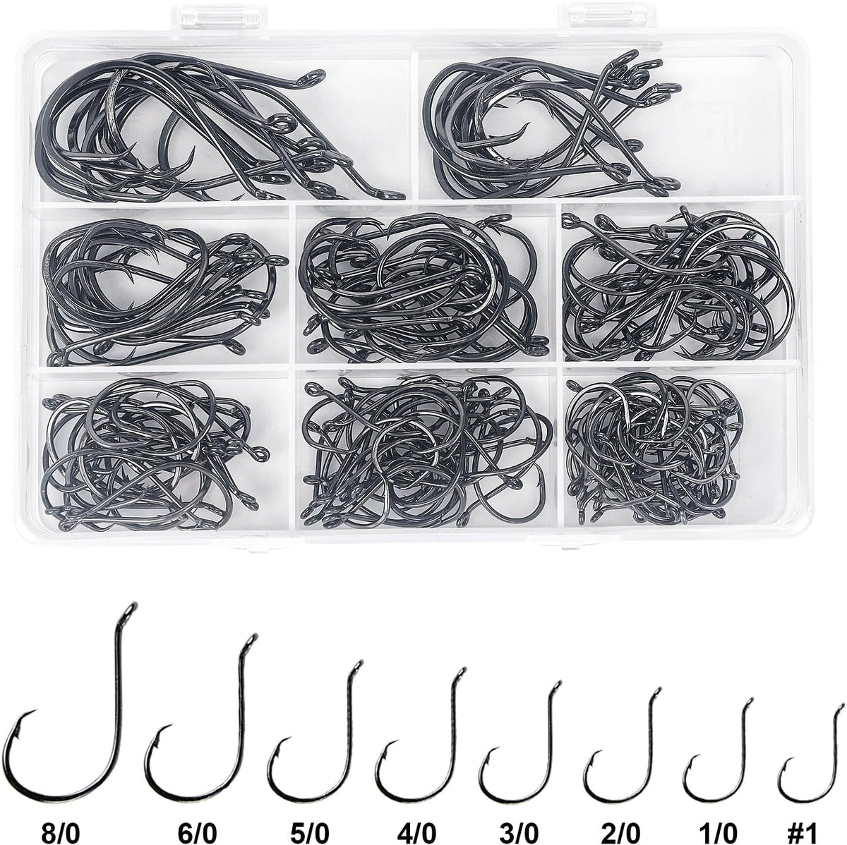 Saltwater Circle Hooks Fishing Hooks 2X Strong Offset Sharp Point - Black
