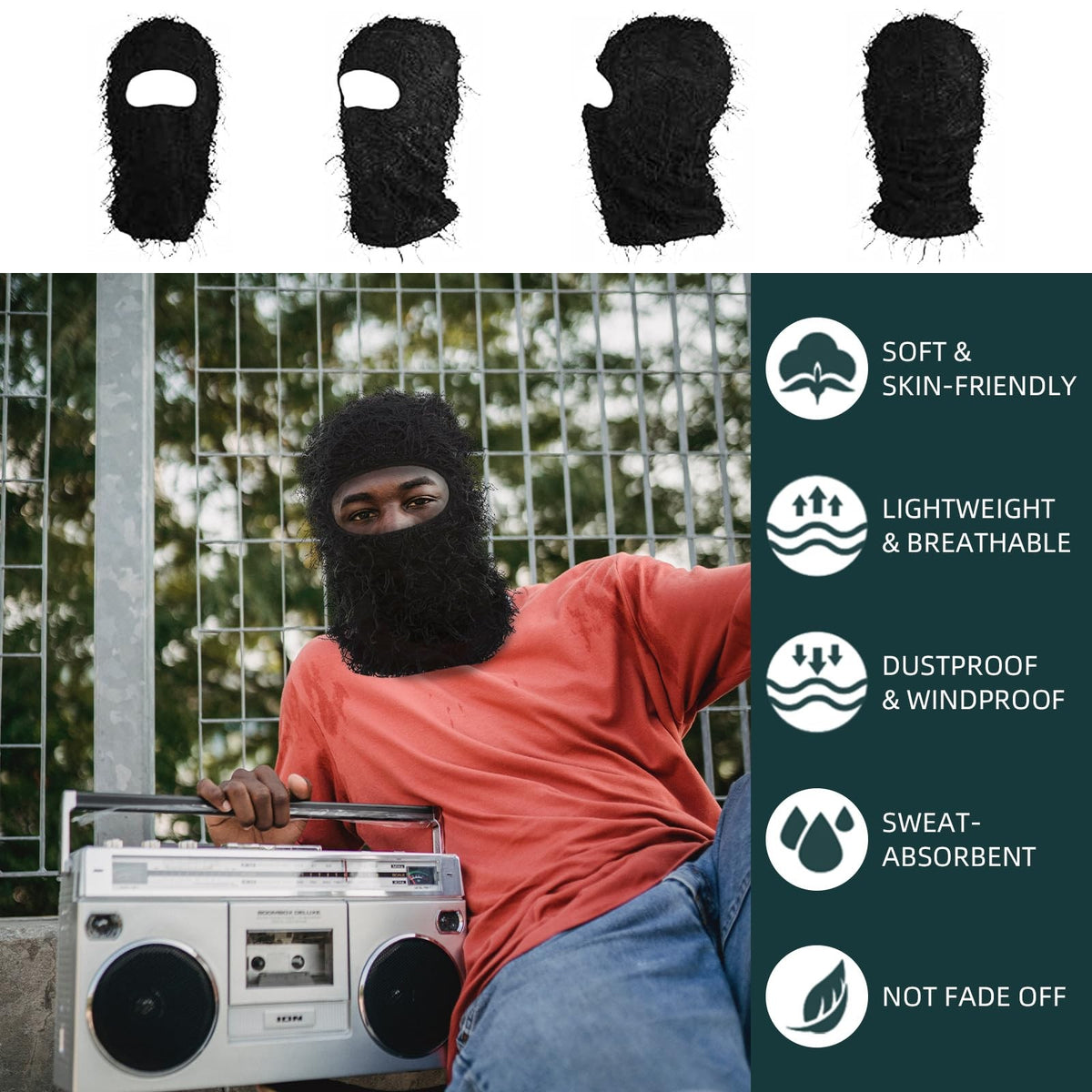 Distressed Full Face Ski Mask Balaclava for Winter Sports and Cosplay