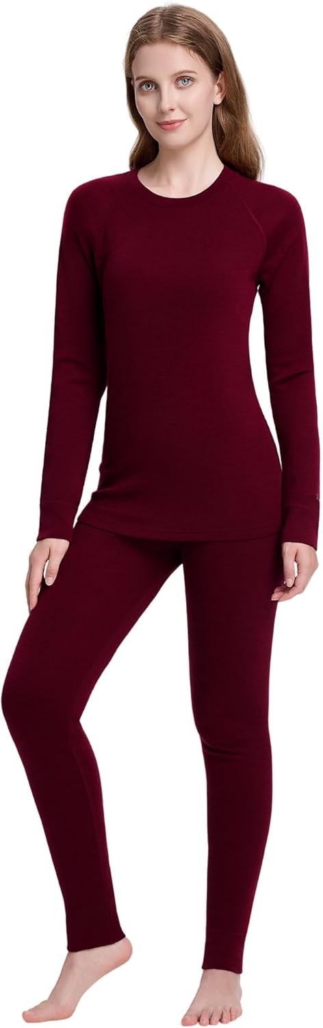 Women's Merino Wool Base Layer Sets Thermal Underwear Ski 2PC Top & Long Johns