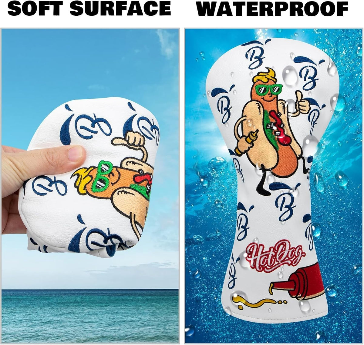 Golf Club Headcovers Leather Hot Dog Style with Number Tag