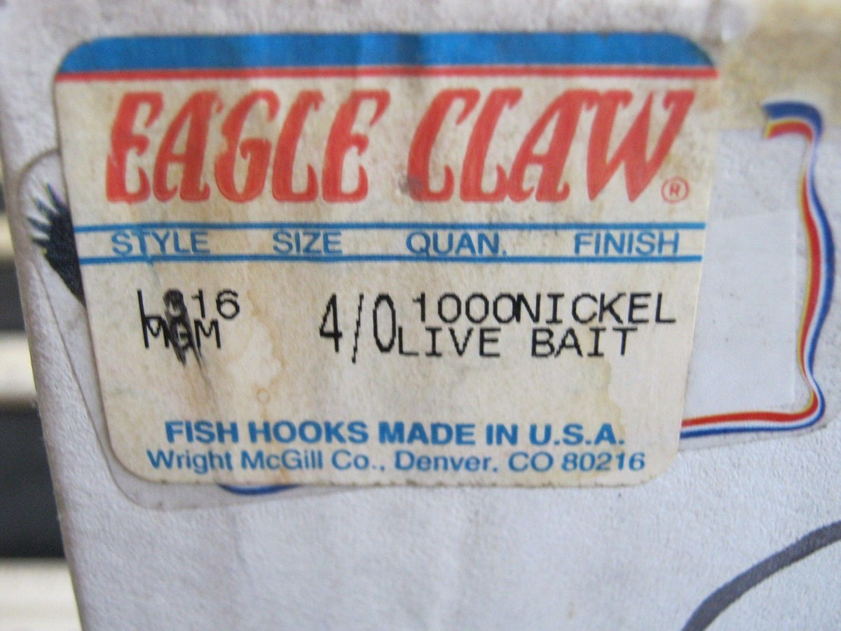 Eagle Claw 4/0 Nickel Live Bait Hooks - Tuna, Wahoo, Dorado Fishing Hooks