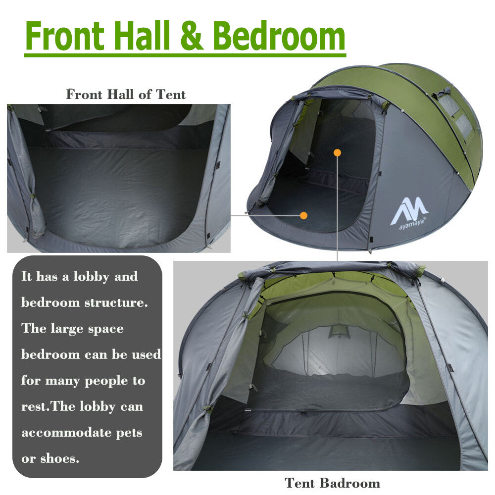4-6 Person Waterproof Pop Up Camping Tent with Double Layer & Vestibule