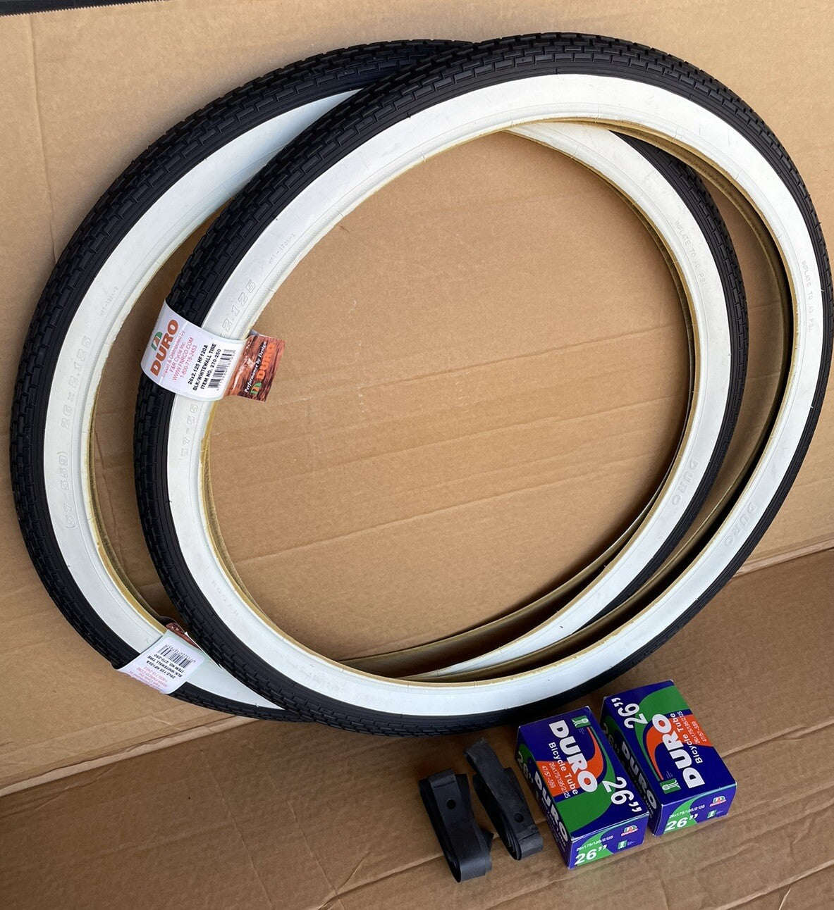 26 Inch Beach Cruiser Bike White Wall Tires & Tubes Pair - Lowrider Style
