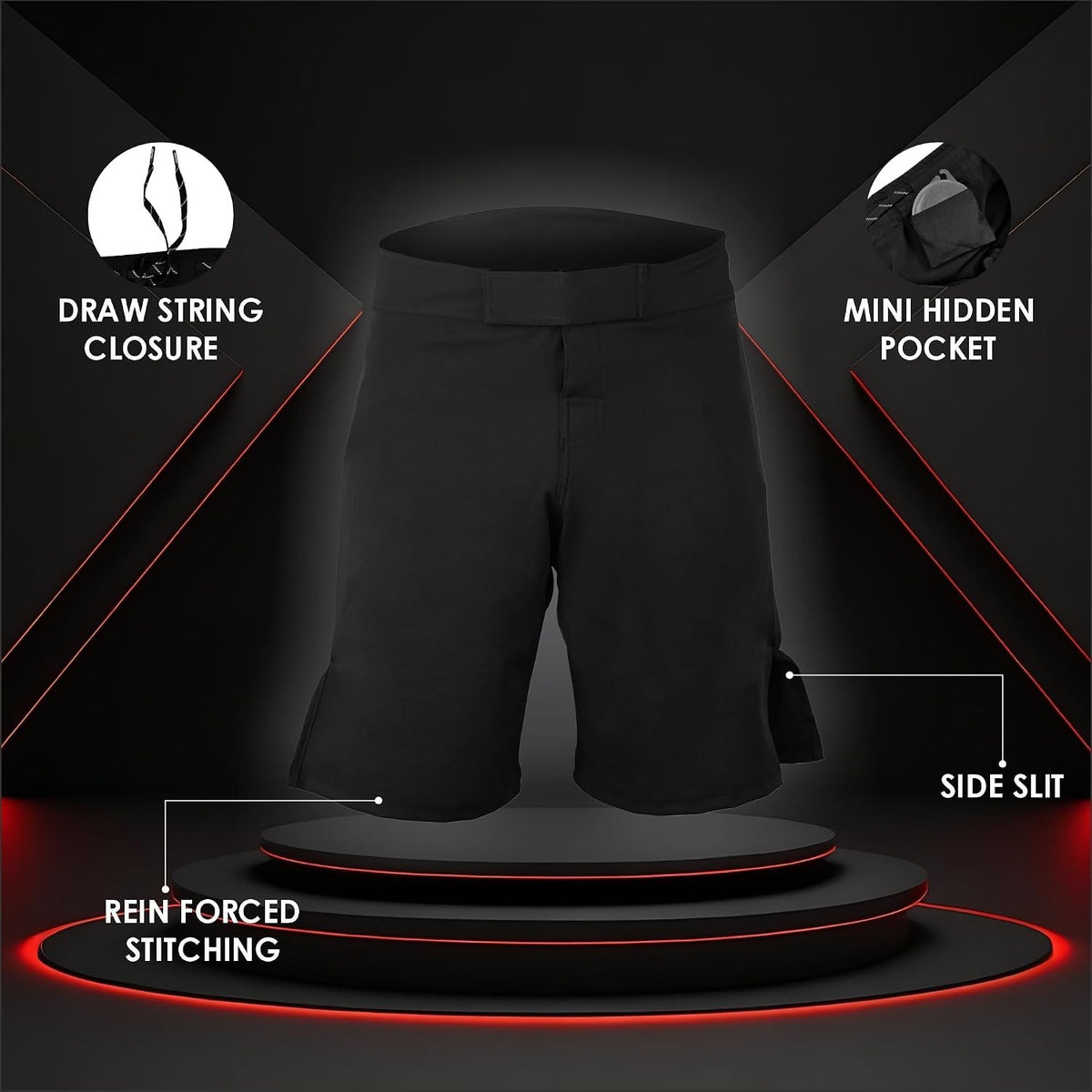 High-Performance MMA Shorts for Grappling & Martial Arts - Solid Black