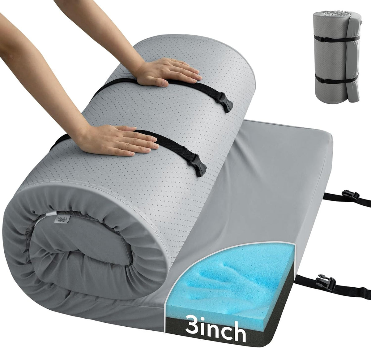 Memory Foam Camping Cot Pad with Waterproof Cover 72x24x3 Inch