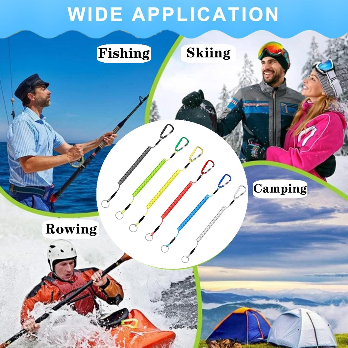 6 Pack Retractable Wire Key Lanyards with Alloy Hooks for Outdoor Activities