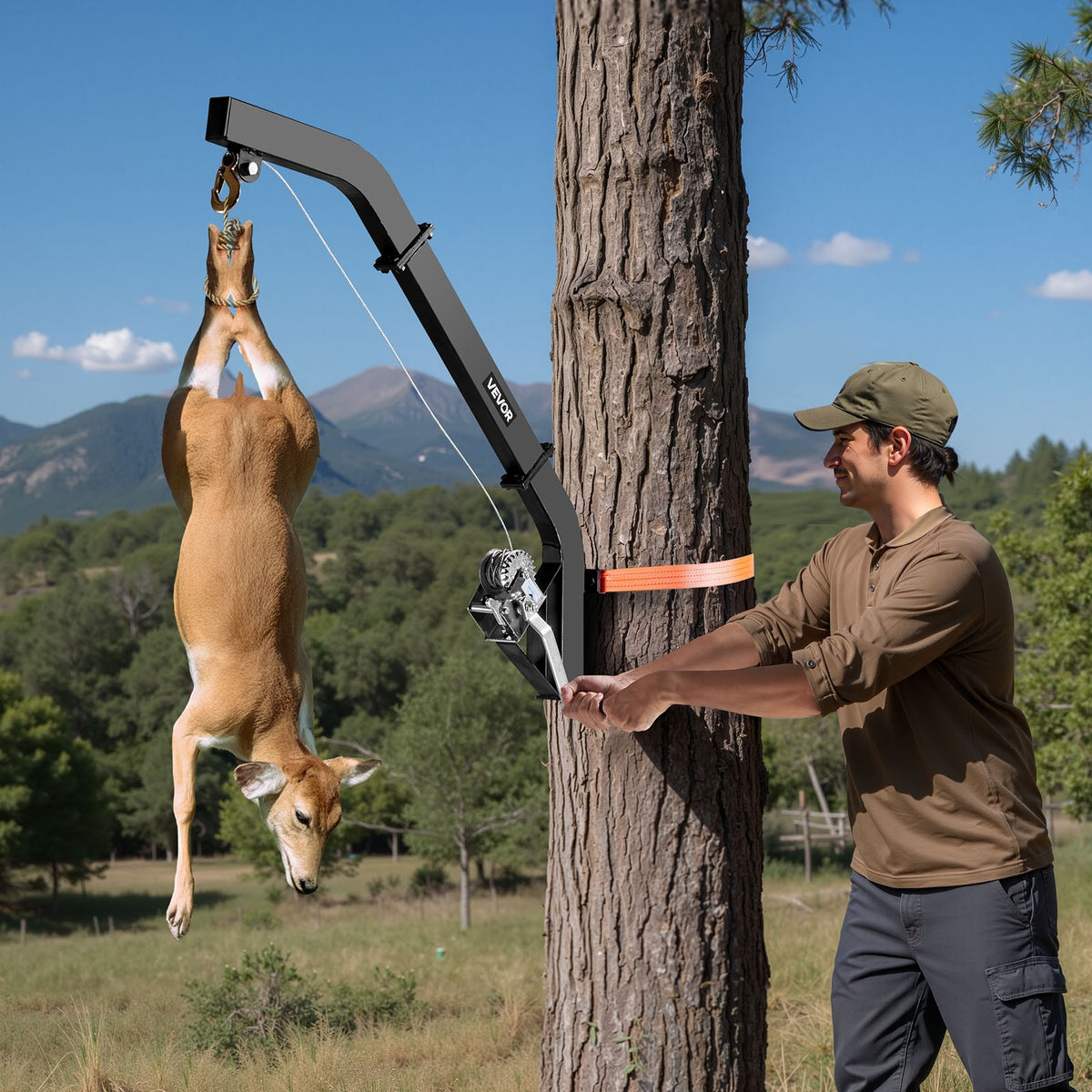 Tree Mounted Deer Hoist with Winch & Gambrel - Heavy Duty Game Lift
