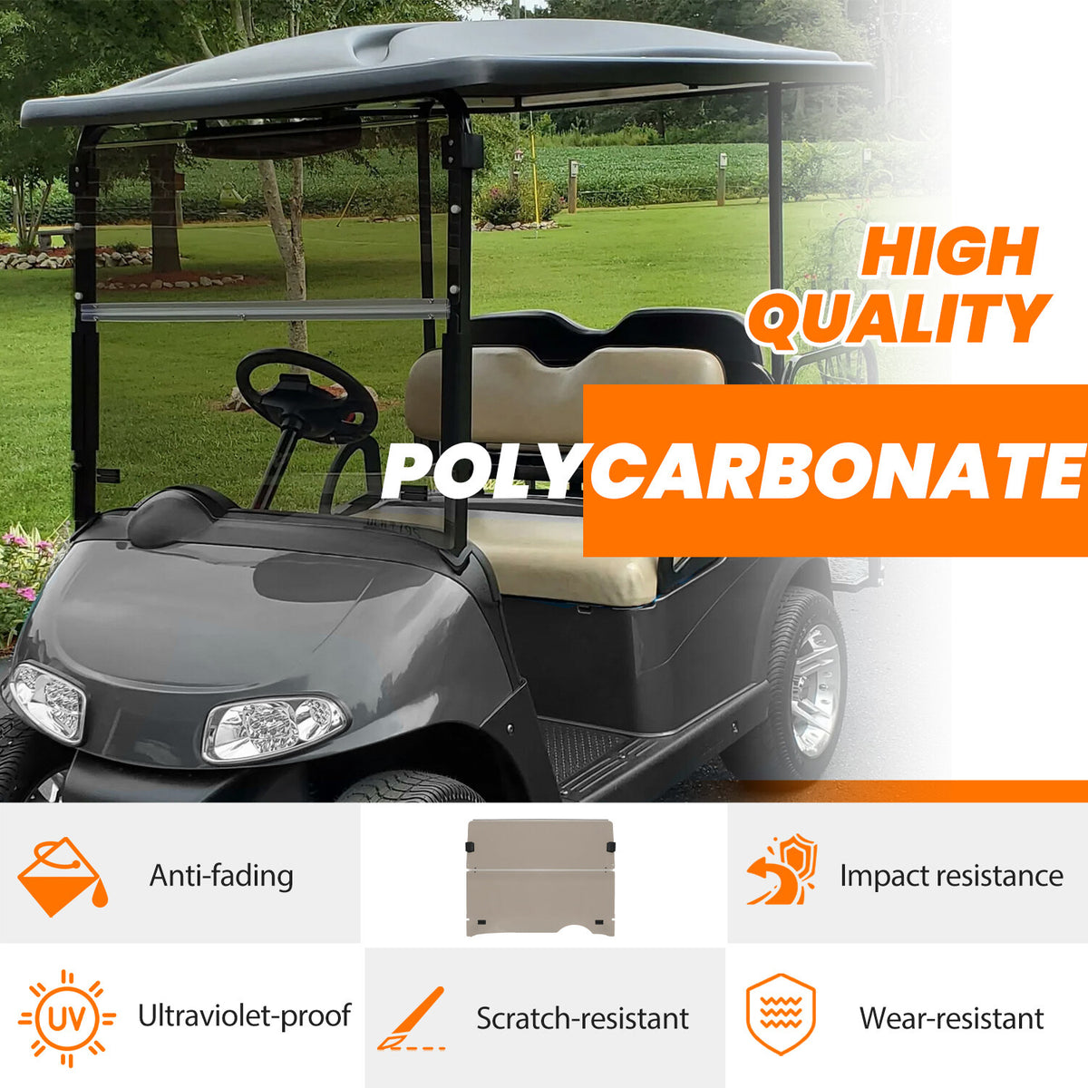 Tinted Windshield for EZGO RXV Golf Cart 2008-Up Folding Polycarbonate Protection