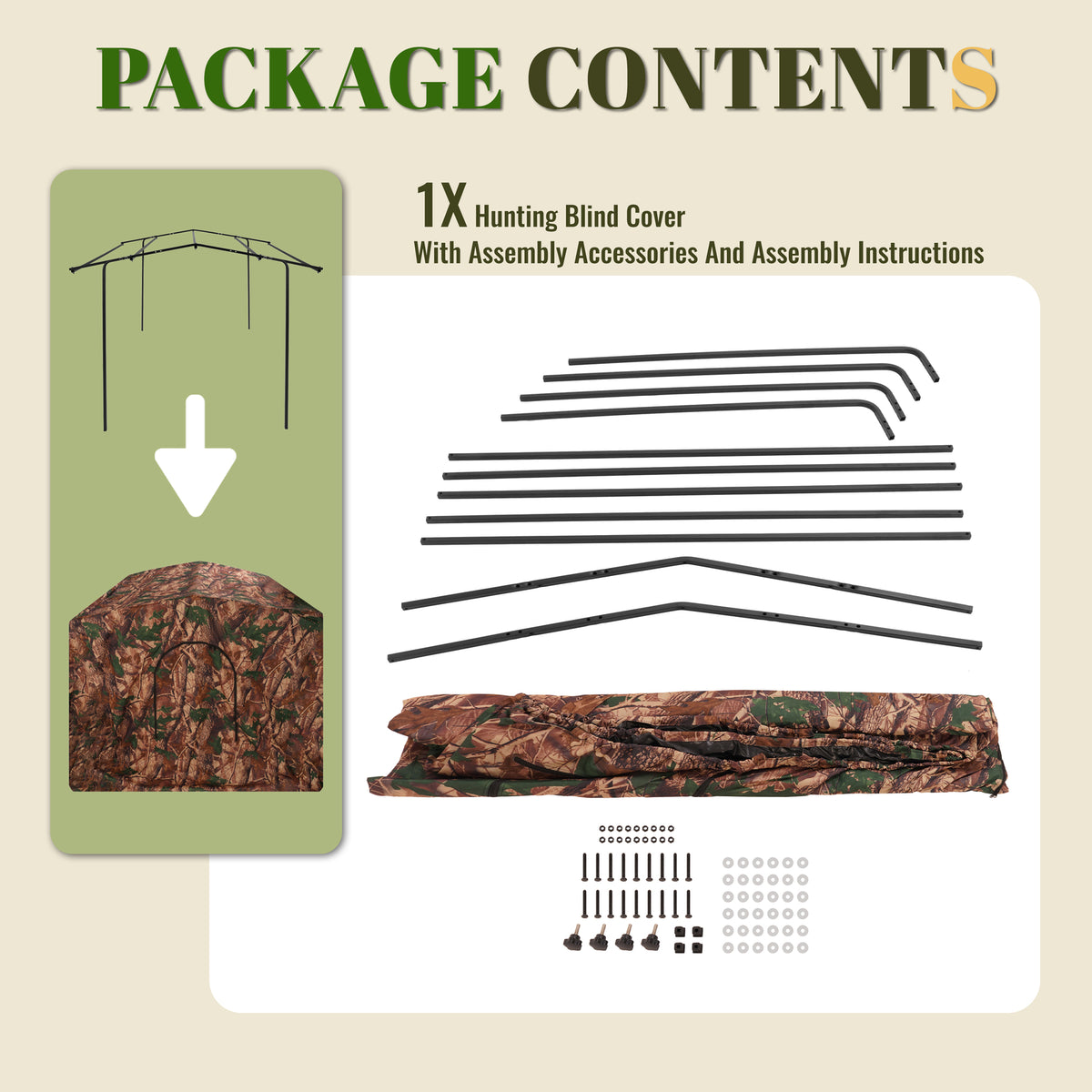 7ft Tall Steel & Cloth Hunting Blind Cover for 2-Person Camouflage