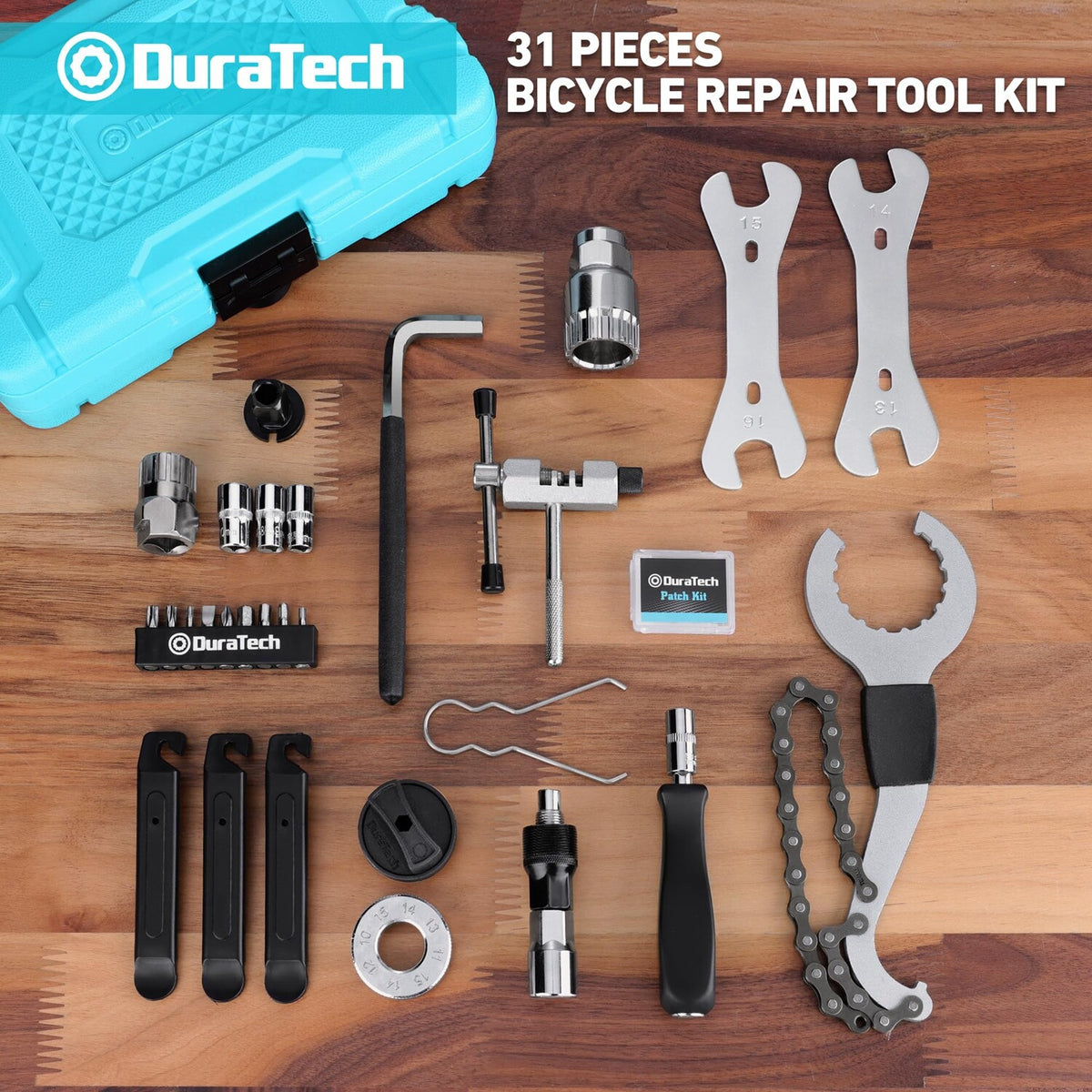 31-Piece Bicycle Repair Kit with Storage Box - Compatible with Most Bikes