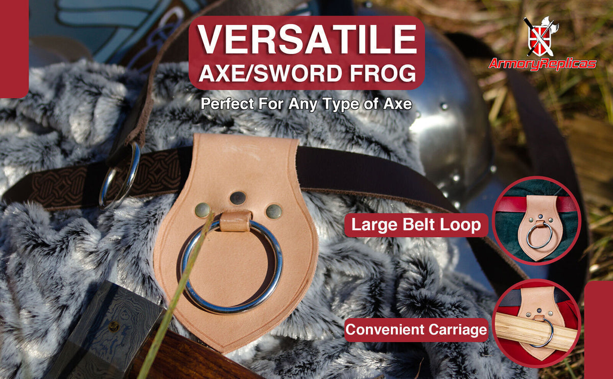 Genuine Leather Medieval Axe Ring Frog Holder - All Colors