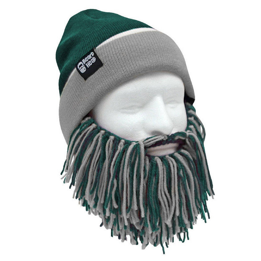 Football Bearded Mask and Hat for Sports Fan Support - Green Grey Knit