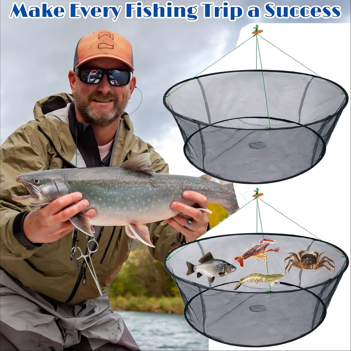 Foldable Fishing Bait Trap Mesh Net Cage for Crab Shrimp Minnow Crayfish