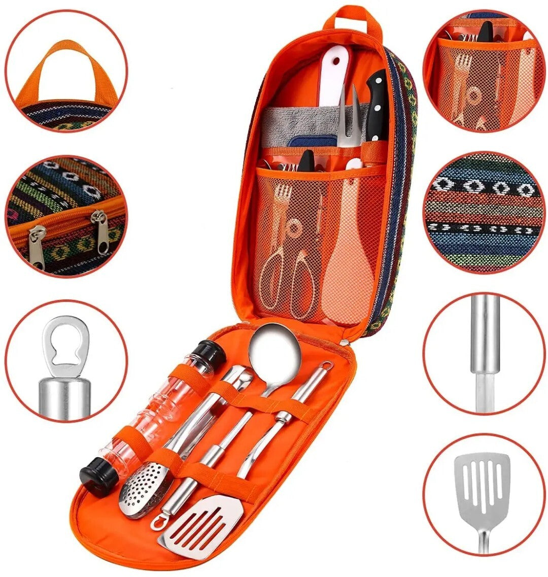 Camping Cooking Utensils Set - 19-Piece Portable Kitchenware Kit for Outdoor & Indoor Use