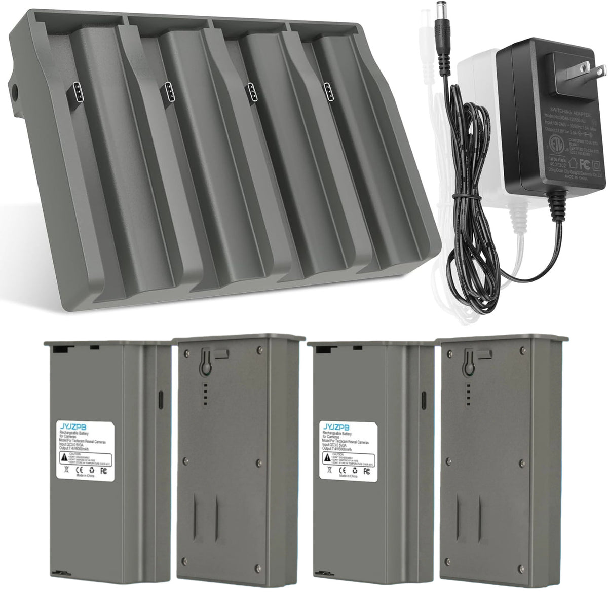 4 Pack Rechargeable EM6 Camera Batteries & 4-Port Fast Charger for Trail Cameras