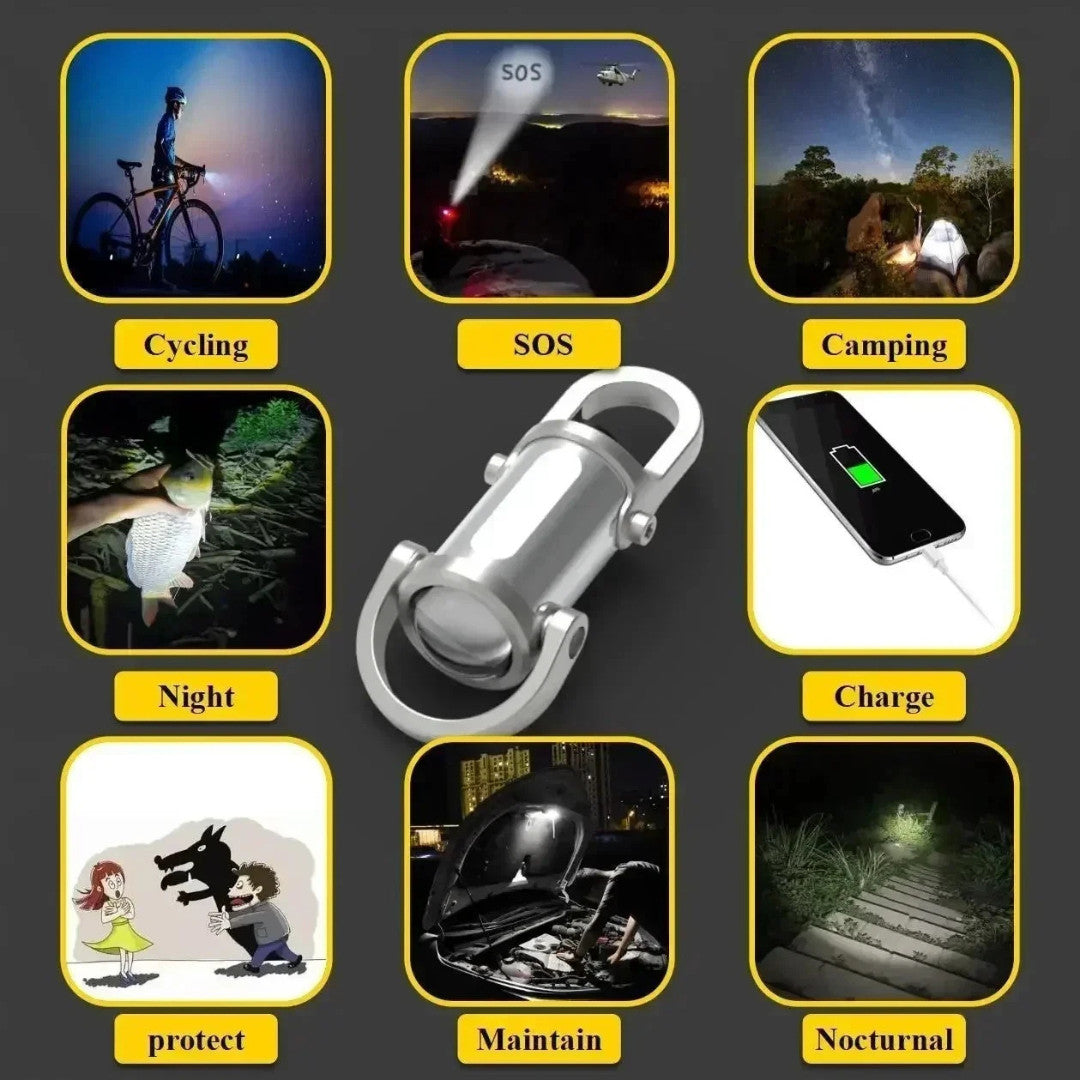Mini Rechargeable LED Keychain Flashlight with COB Light for Camping Outdoor Use
