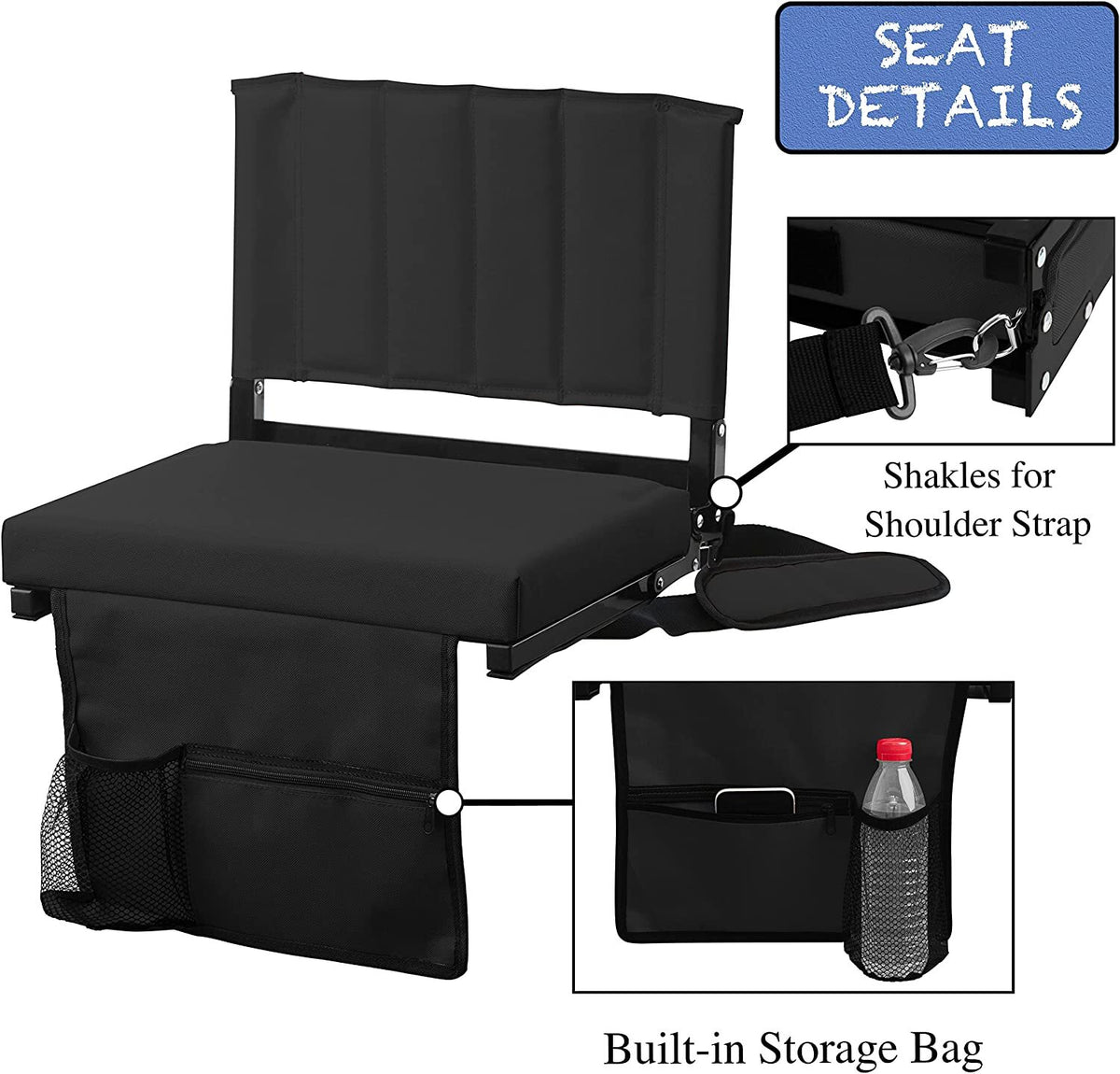 Padded Stadium Seat with Back Support, Cup Holder, Shoulder Strap