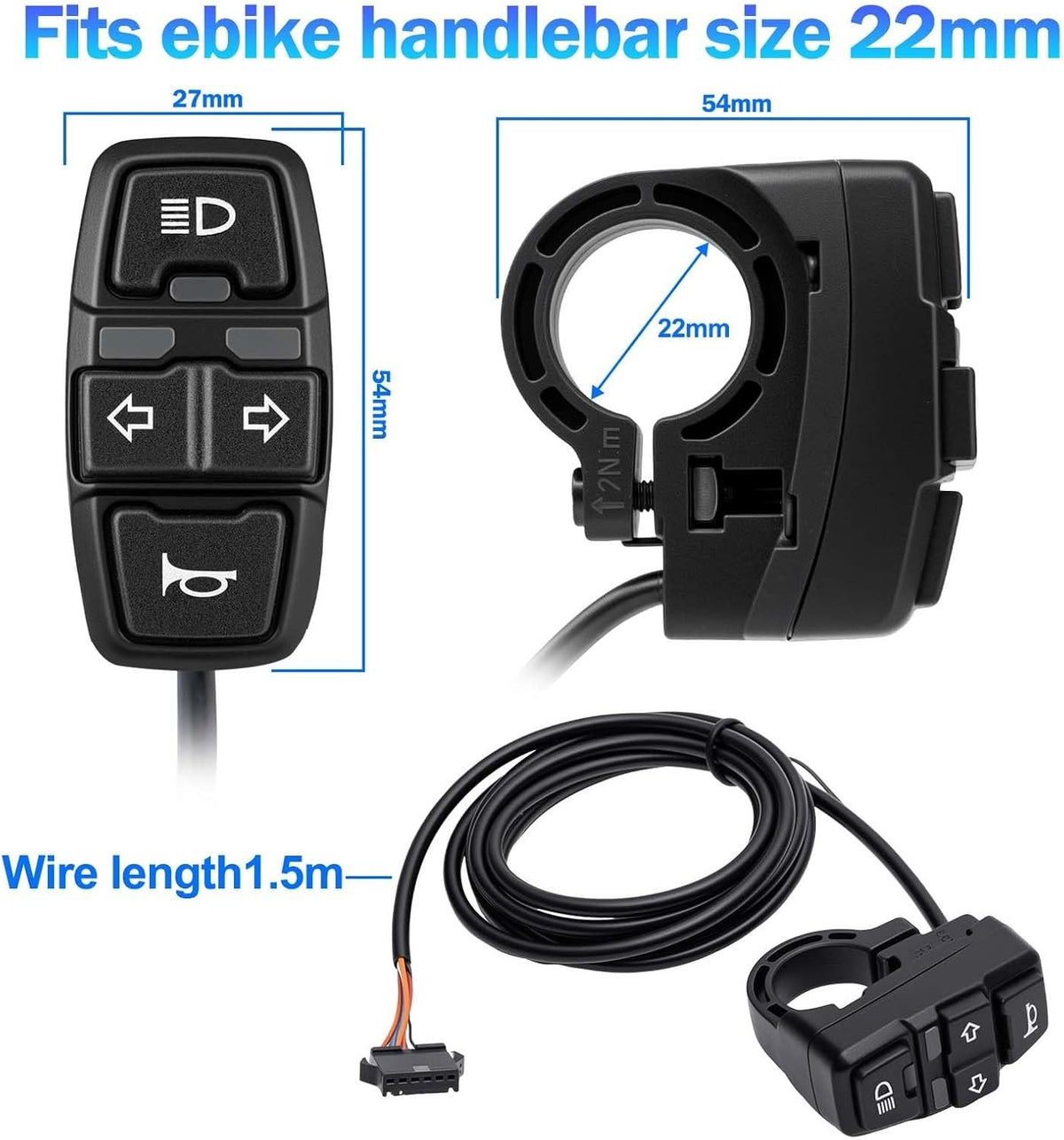Electric Bicycle Light Kit with Headlight and Taillight Turn Signals - 24V-48V