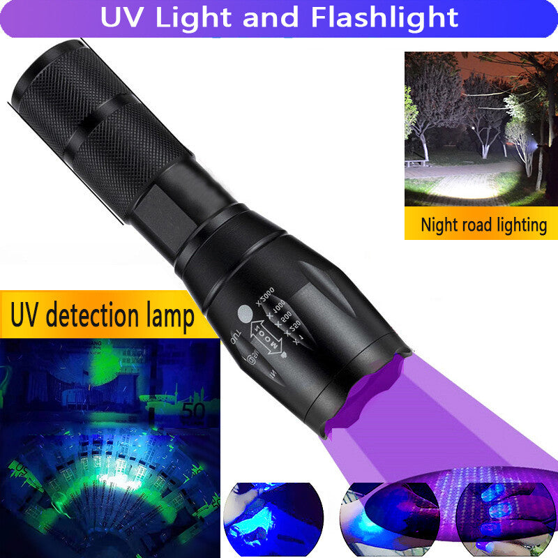 350000lm UV Flashlight Blacklight LED Torch for Currency Detection