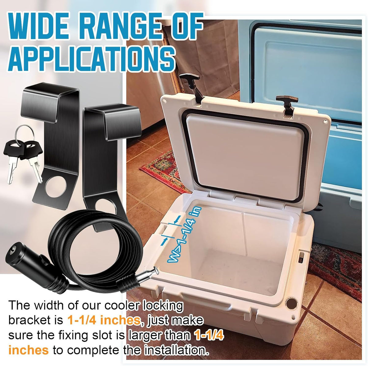 Heavy Duty Cooler Lock Bracket with Security Cable for Ice Chests and Thermal Boxes