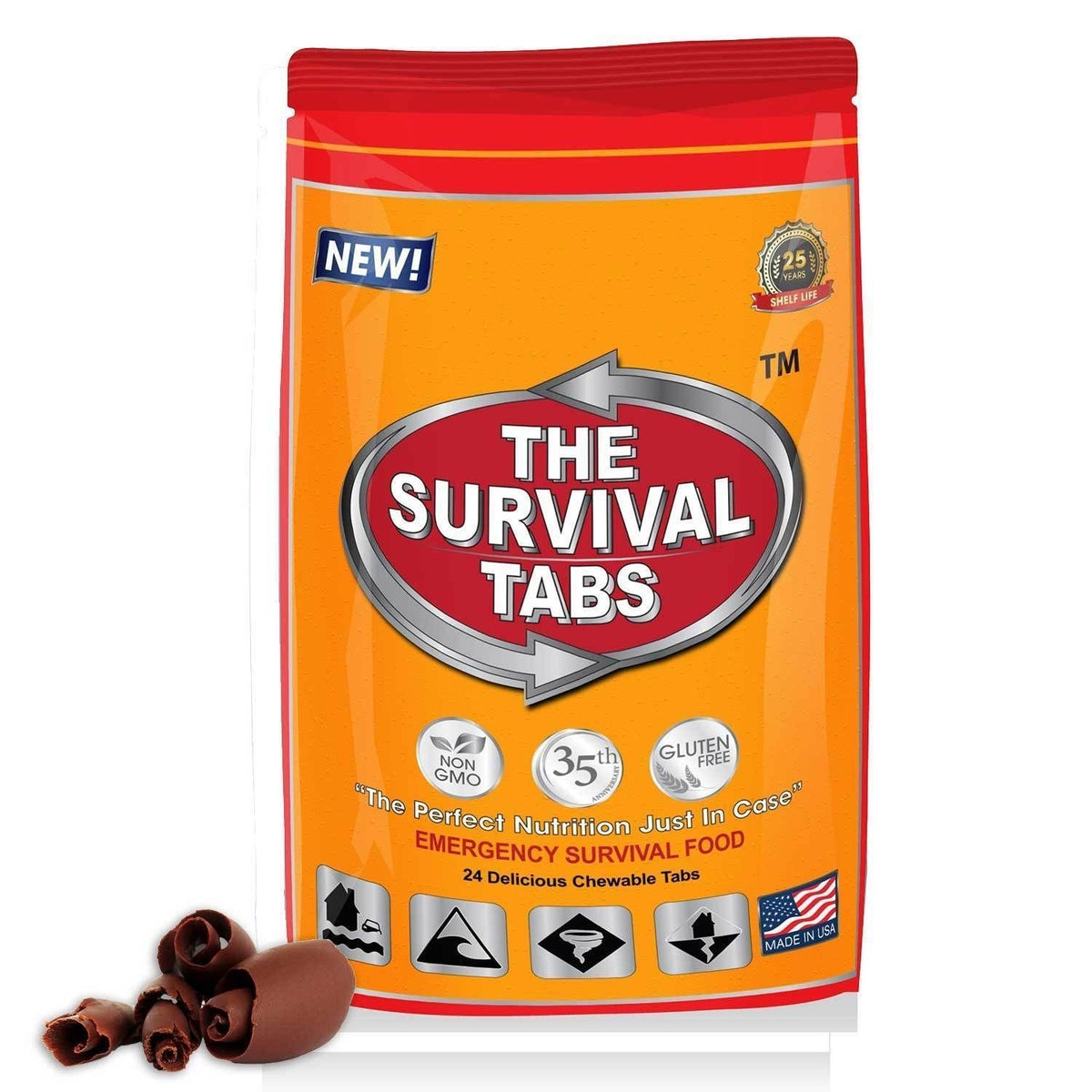 Emergency Food Supply Tablets - Non-GMO Chocolate Flavor, 24 Pack