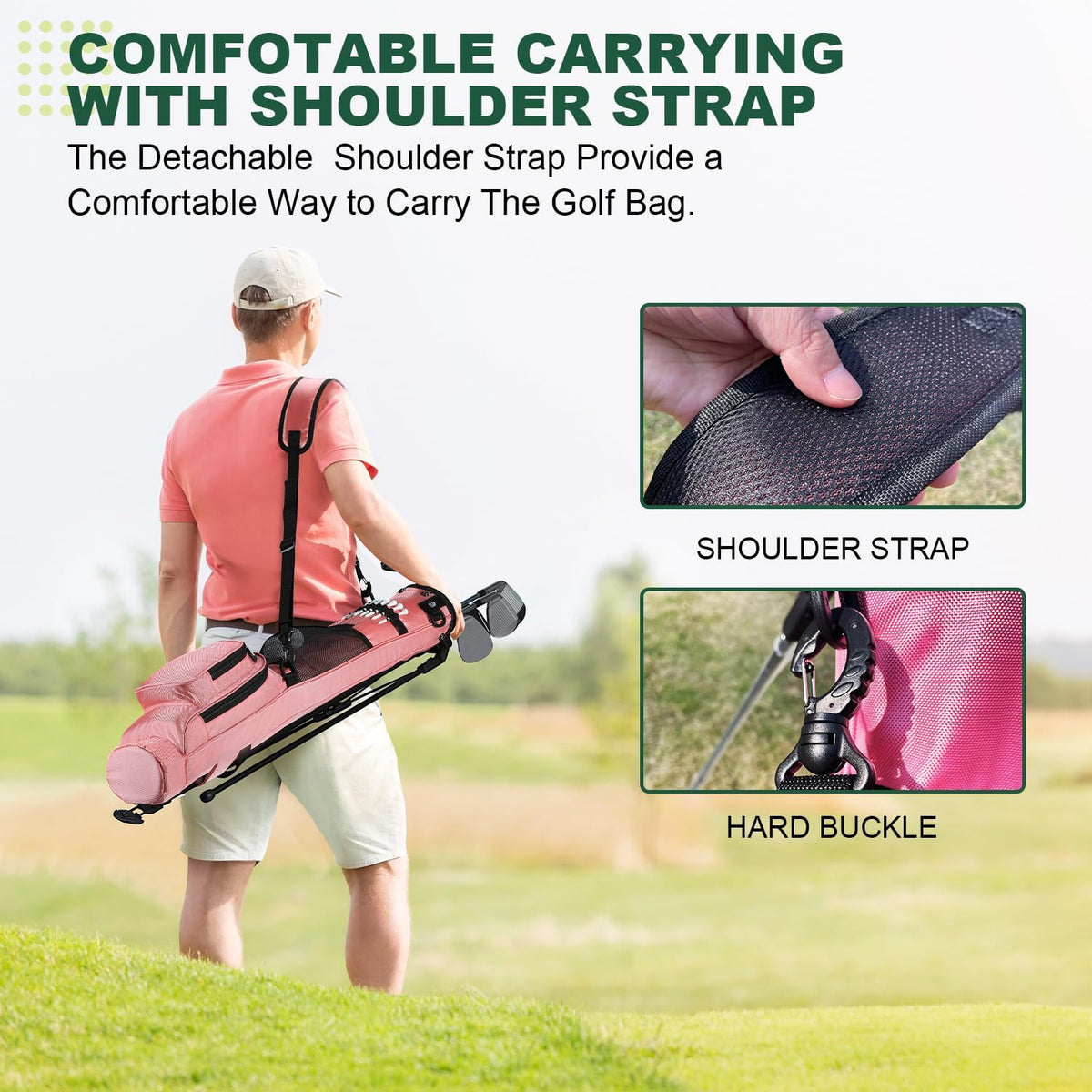 Lightweight Golf Stand Bag for Men with Shoulder Strap & Rain Cover