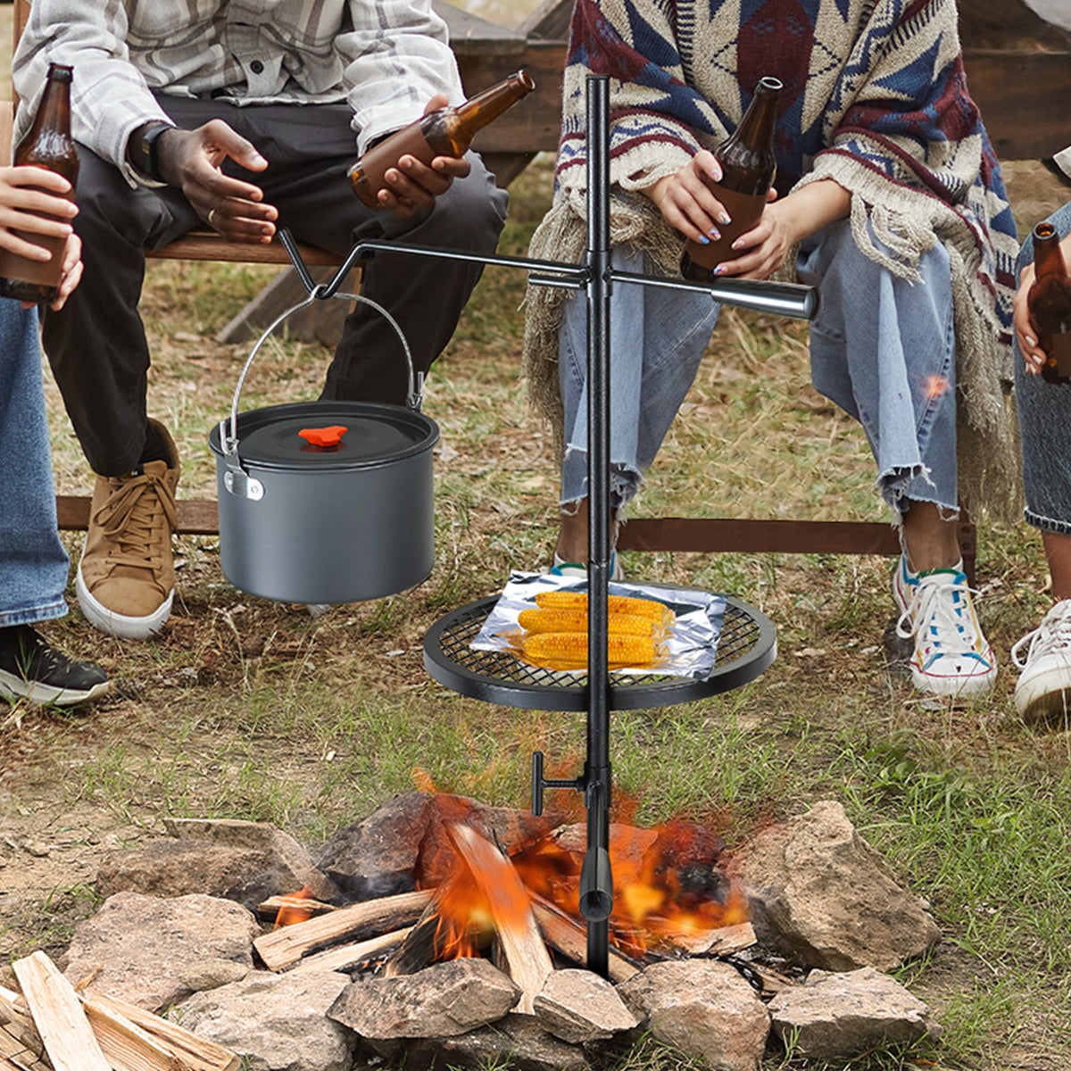 Heavy Duty Steel Swivel Campfire Grill with Adjustable Height - Portable Outdoor Cooking Grill