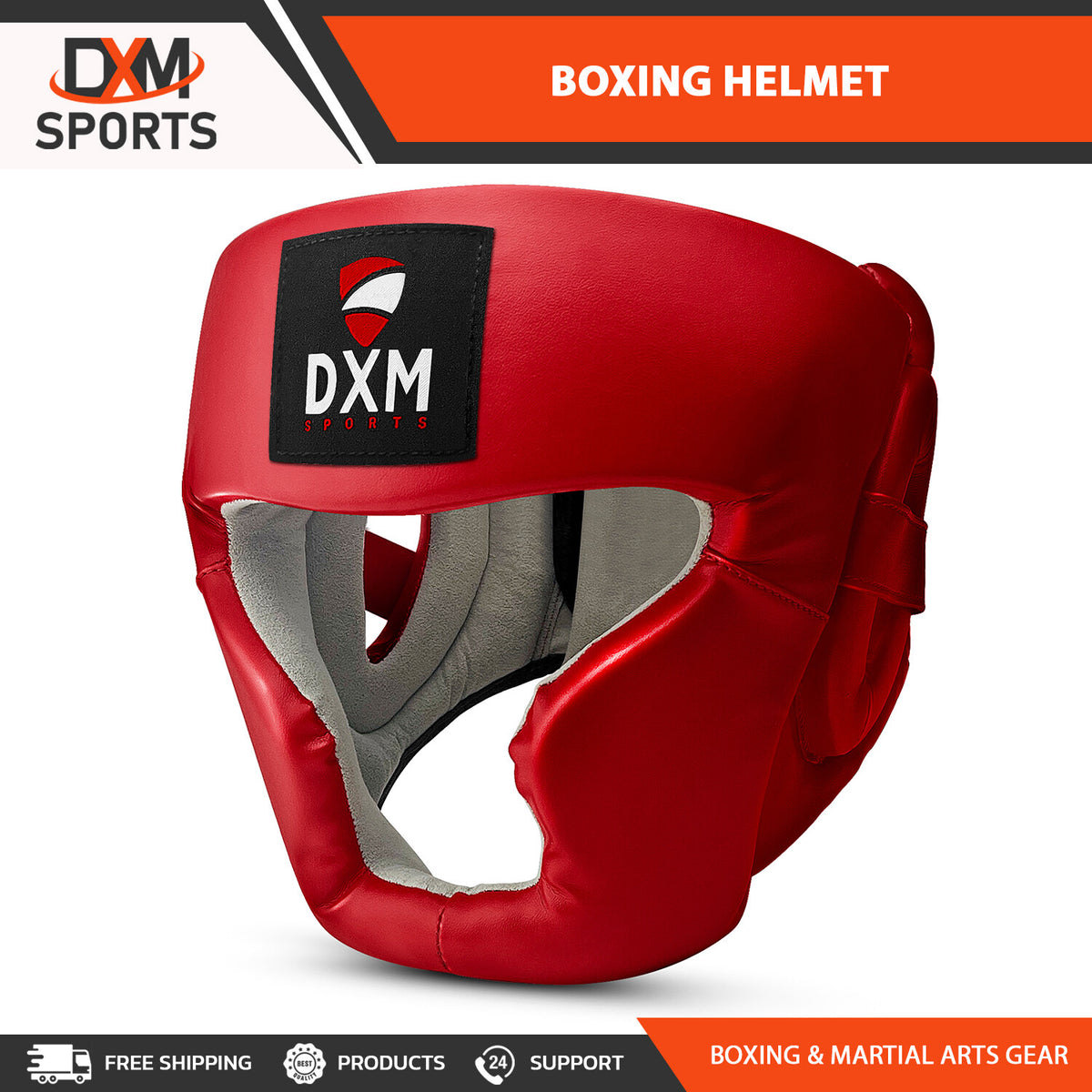 Full Face Boxing Headgear MMA Kickboxing Training Helmet Protective Gear - Red