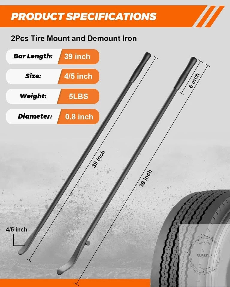 Heavy-Duty 39-Inch Tire Iron Bar Set for Semi Trucks & Heavy Vehicles