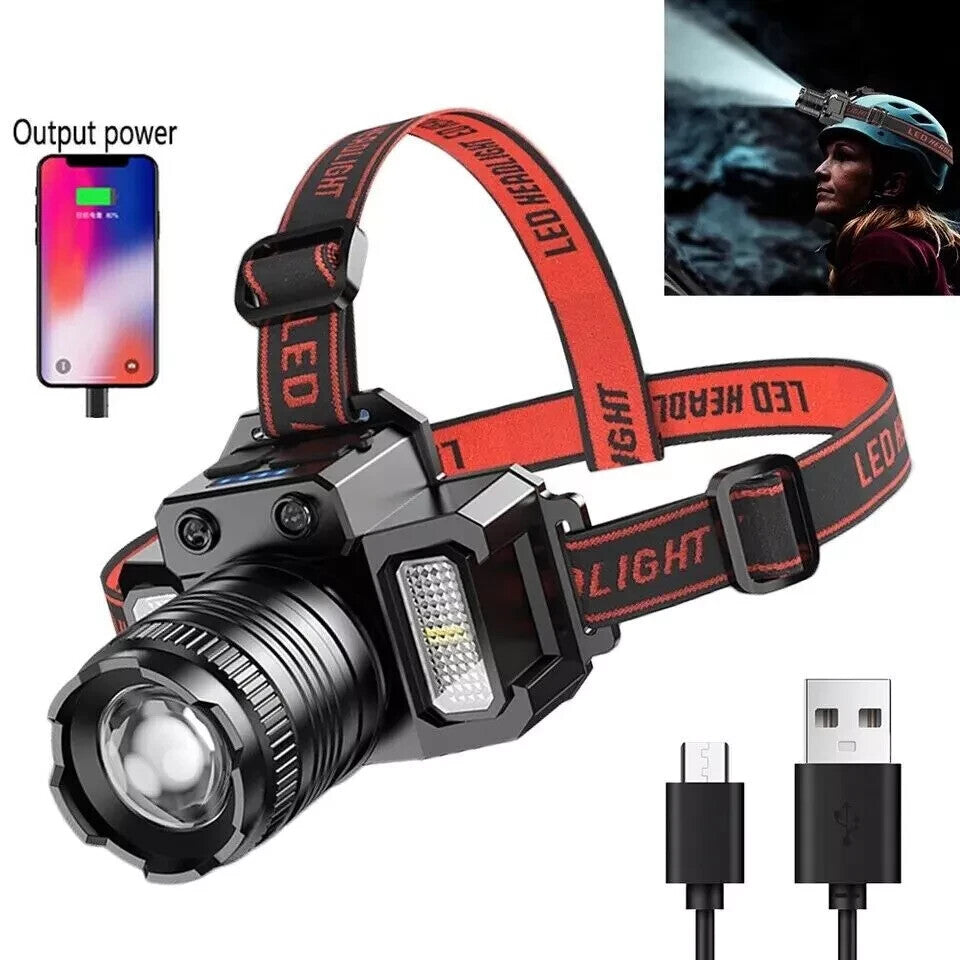 Rechargeable LED Headlamp with 5 Light Modes, Adjustable & Waterproof