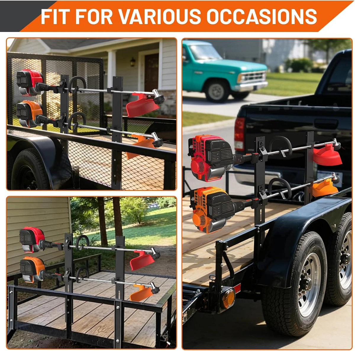 2-Position Heavy Duty Weed Eater Rack with Lock for Trailer Storage