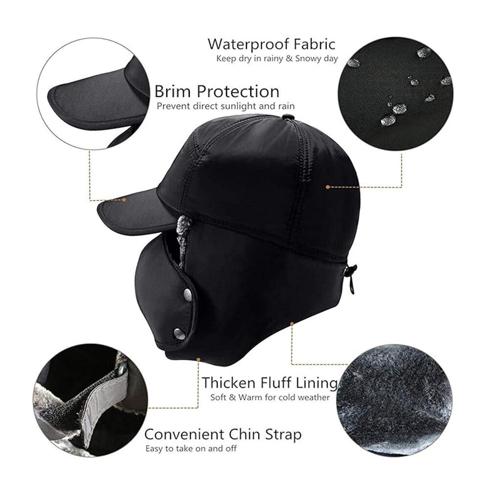 Winter Trapper Hat with Faux Fur Ear Flaps and Removable Face Mask - Windproof & Waterproof