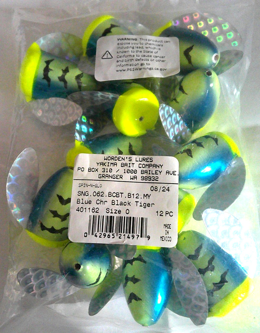 12 Pack Blue Fish-Shaped Spin N Glo Lures for Salmon, Steelhead, Pike