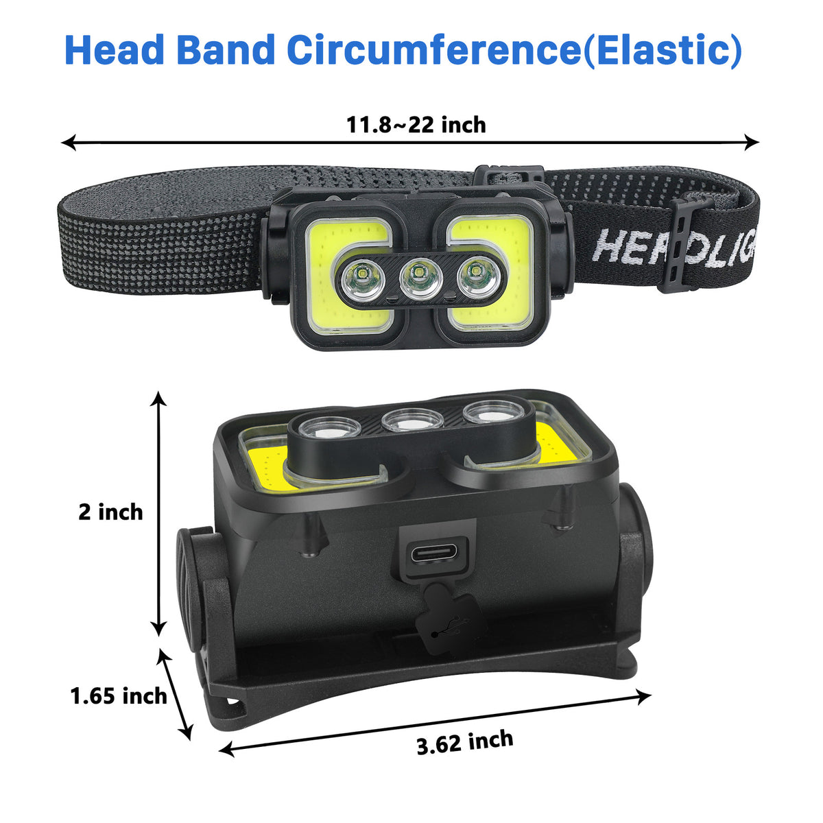 Rechargeable LED Headlamp with USB for Outdoor Work Camping Hunting