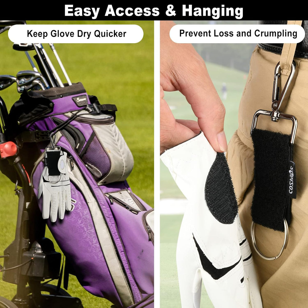 Golf Glove Belt Holder Strap Double Loop with Metal Clip - 2 Pack