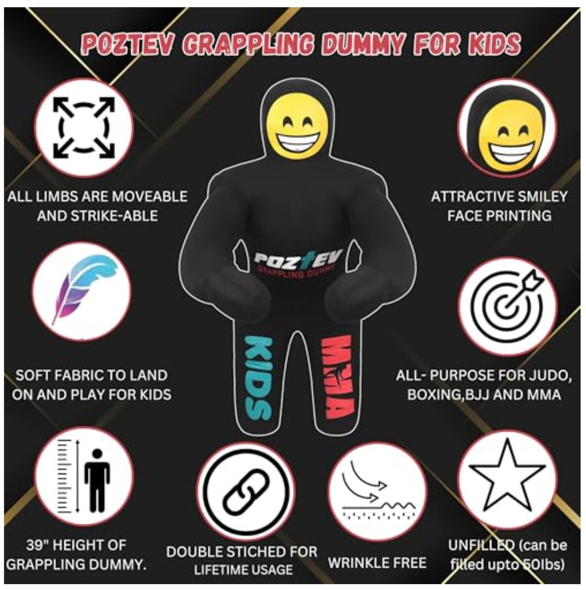 Kids 3ft Unfilled Canvas Grappling Dummy for MMA Wrestling Jiu Jitsu Training