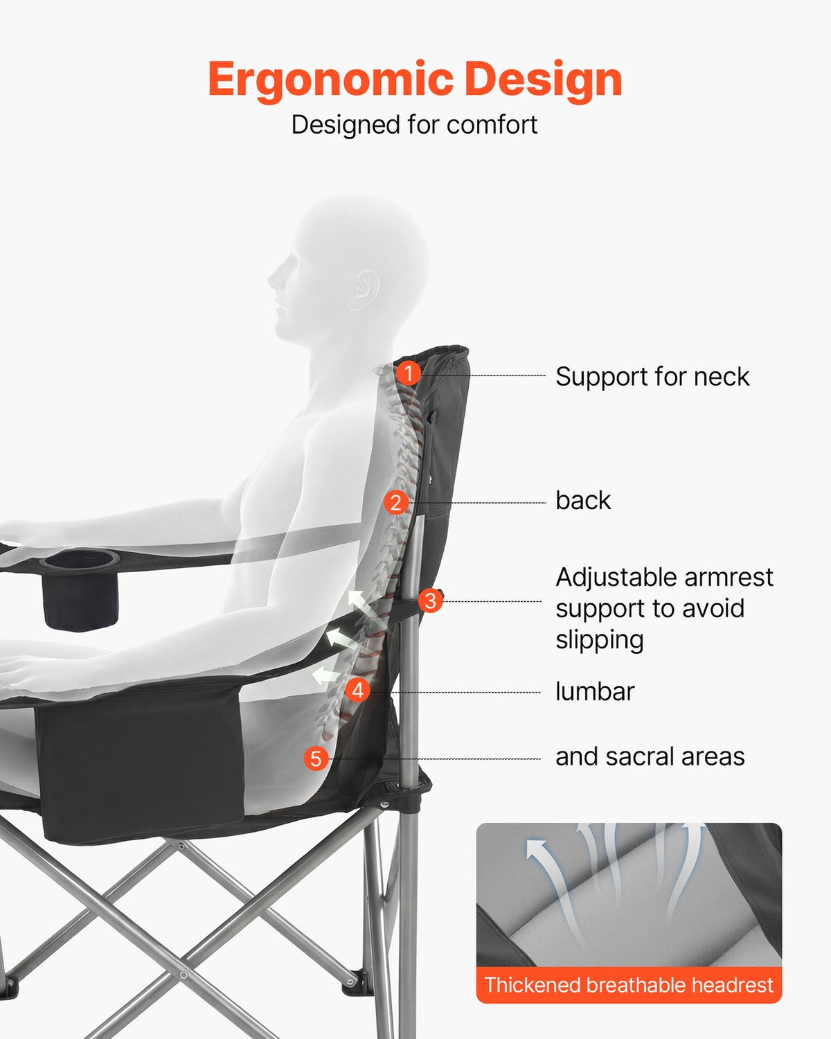 Oversized Camping Chair Set with Cup Holder and Cooler Bag - 2 Pack
