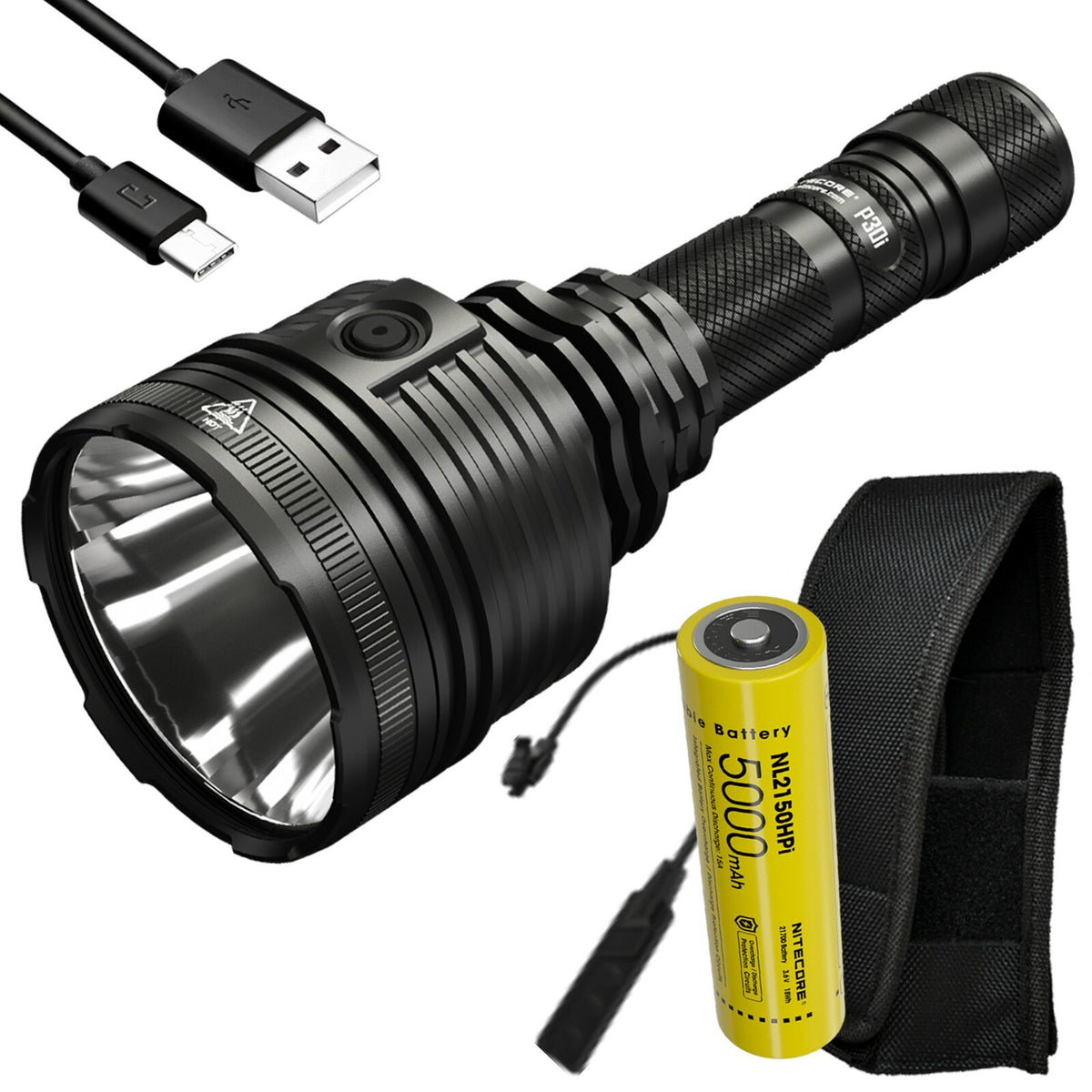 Long Throw Rechargeable Flashlight 2000 Lumens 1093 Yards for Hunting, Search