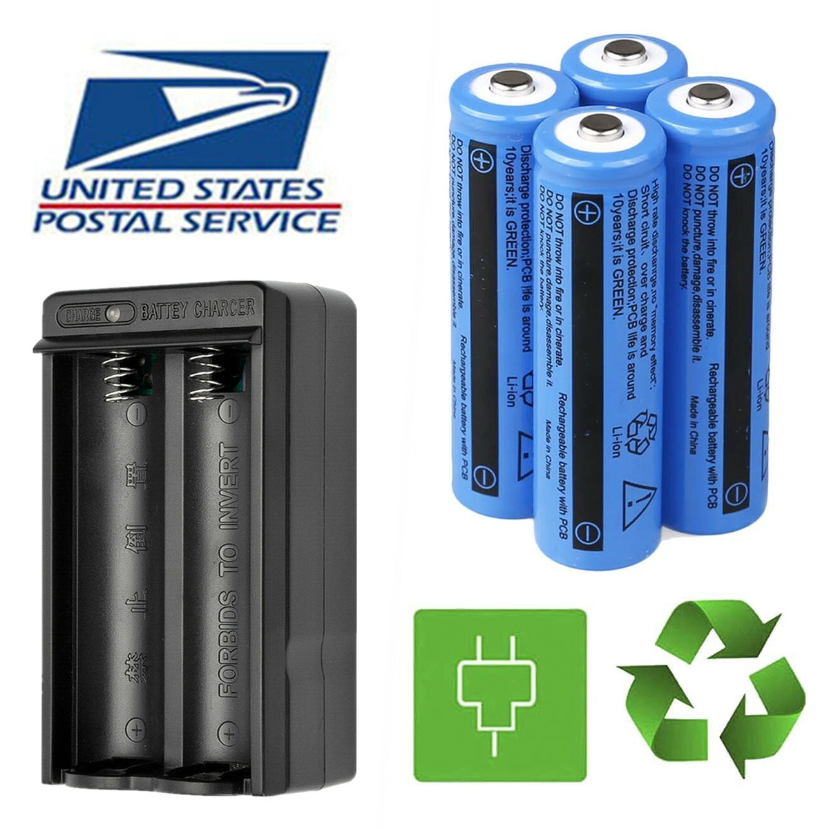 4 Pack Rechargeable 3000mAh 3.7V Lithium-ion Batteries with Dual Charger