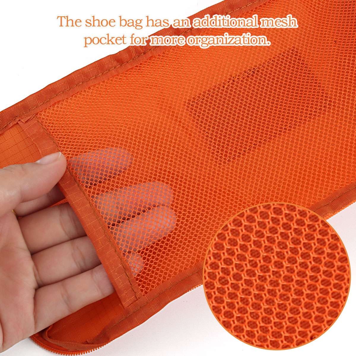 Travel Waterproof Shoe Storage Bag with Mesh Pocket and Zipper Closure