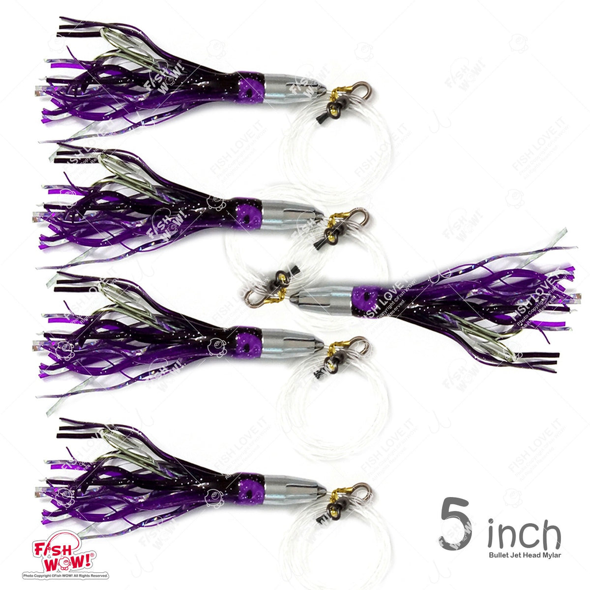 5-Piece Saltwater Fishing Lure Rig - Bullet Jet Head Mylar Squid Bait