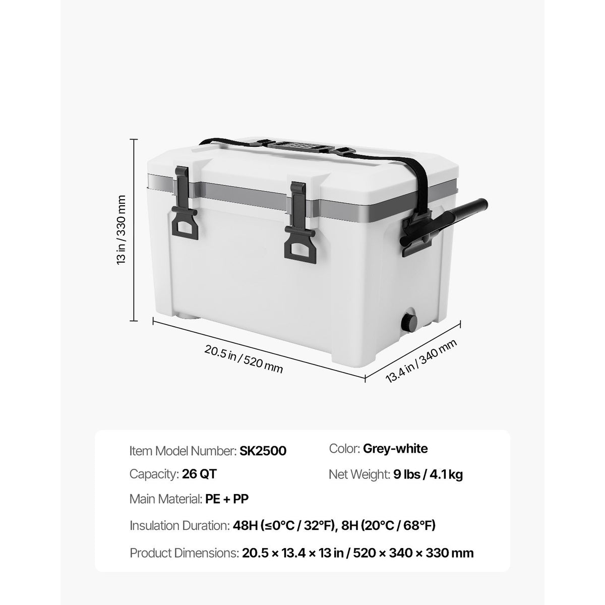 Portable Cooler 26 Quart Insulated Hard Cooler with Handles and Strap